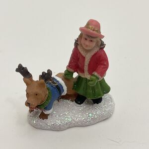 Celebrations Christmas Village Snowy Girl With Dog 2” Tall Glittery Snow